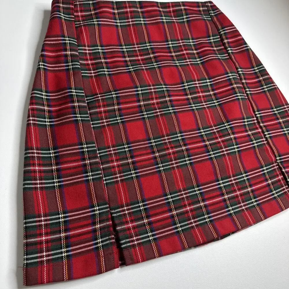 John Galt Red Plaid Mini Skirt Zip One Size Geek Preppy Academia EUC